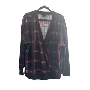 Torrid Size 2 Plaid Surplice Top Waffle Knit Holiday Drop Shoulder #5761